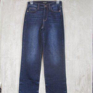 Judy Blue Jeans Womens 5/27 Blue Mid Rise Straight Fit Denim Dark Wash Raw Hem